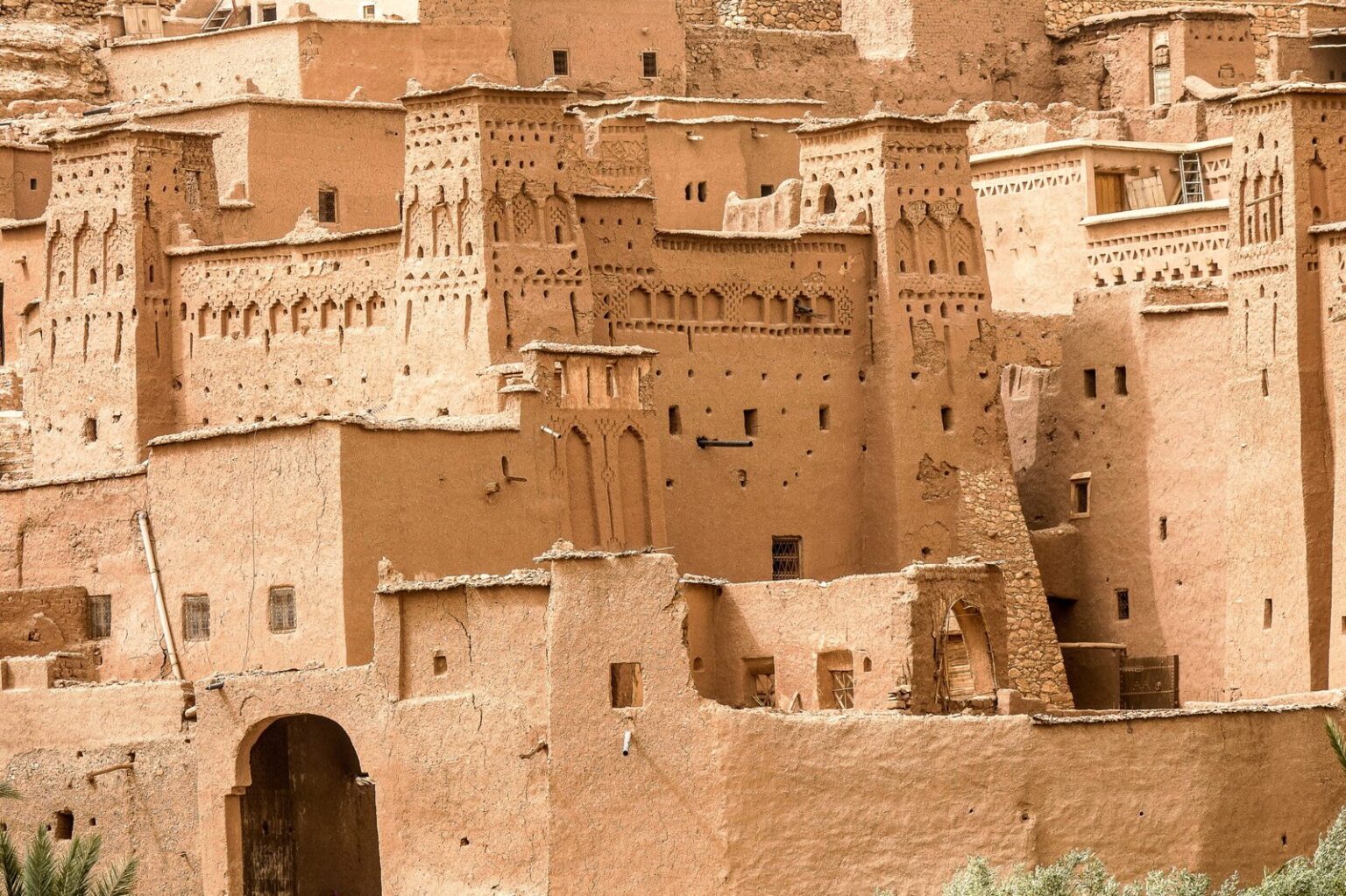 Close-up view of sunlit buildings in Marrakech